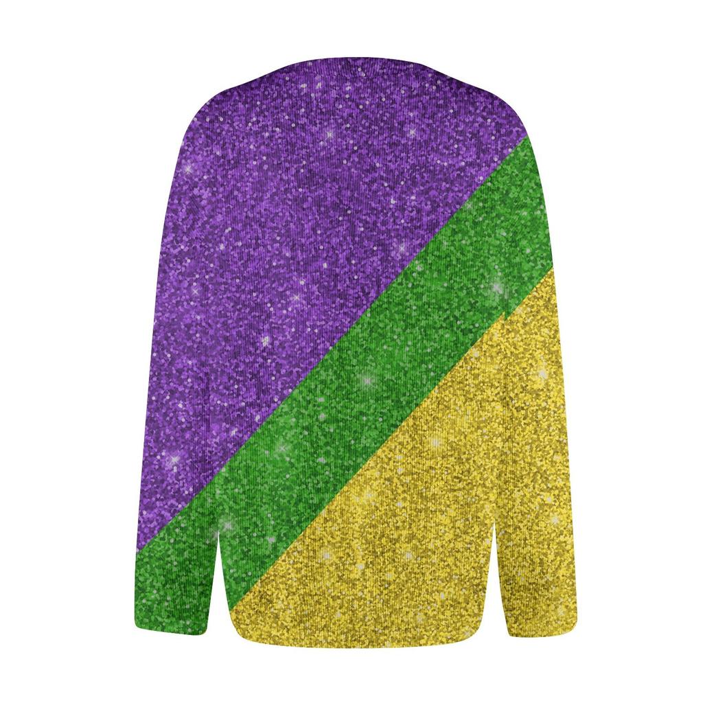 Langärmlige Strickjacke mit Knopfleiste und Karnevals-Print für Damen