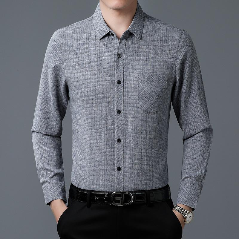 New Polo Collar Pocket Casual Dad Clothes Long-Sleeved Shirt High-End Men's Middle-Aged Shirt