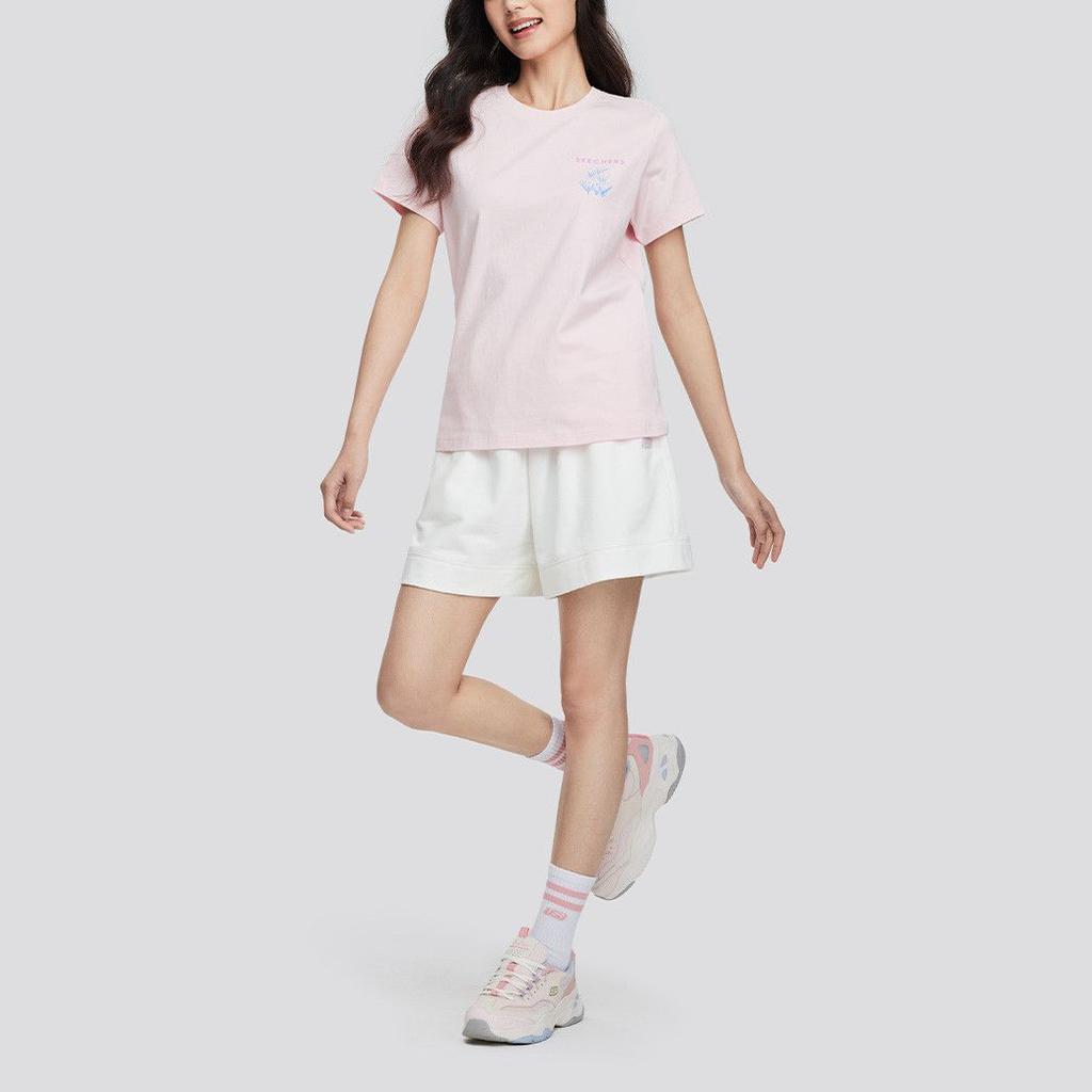 Skechers Dopamine Breathable Logo Casual Comfortable Sports Floral Print Round Neck Short Sleeve T-Shirt Women T-Shirts Chalk-Pink L224W098-01SX