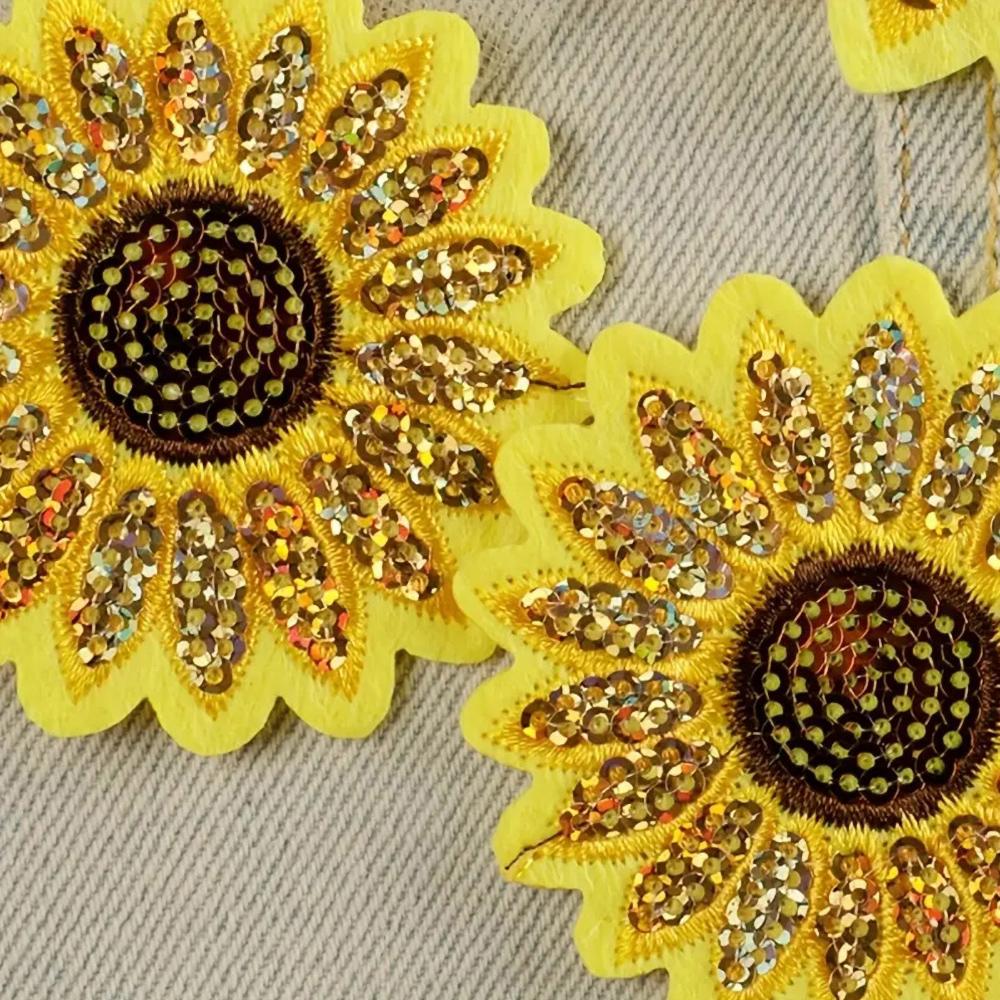 10 Piece Sunflower Embroidery Sequin Patch Repair Clothes Badges Clothing Decoration Accessories