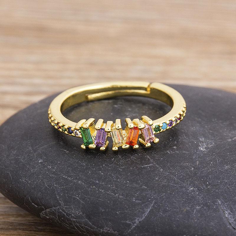 AIBEF Multi-layer Rainbow Flower Adjustable Rings Luxury Cubic Zirconia Crystal Opening Finger Rings For Women Jewelry Gift