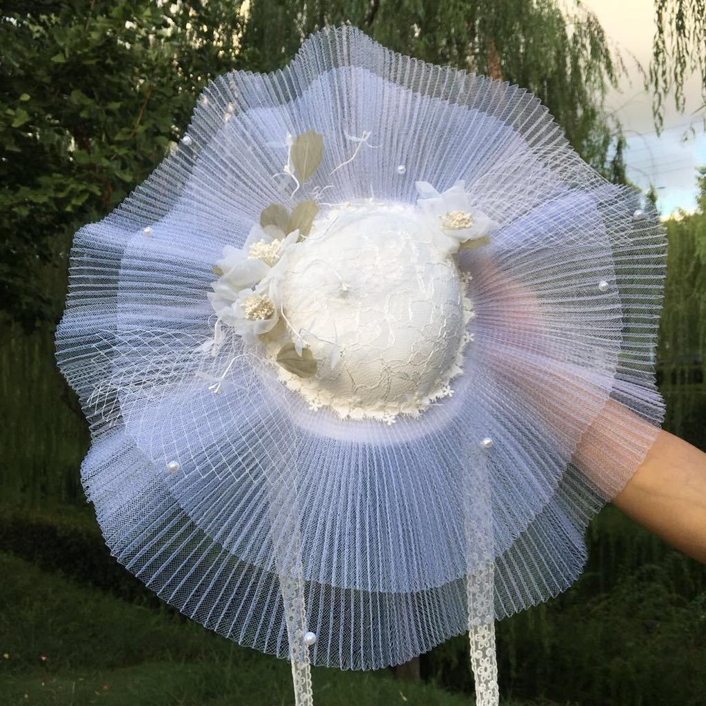 White exaggerated lace big eaves hat wedding dress accessories studio stage banquet versatile top hat hair accessories