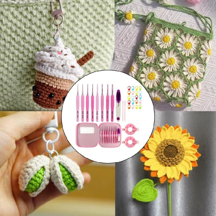 9Pcs Aluminum Crochet Hook with Soft Ergonomic Handle 2.0mm-6mm Includes Case And Knitting Accessories For Beginner