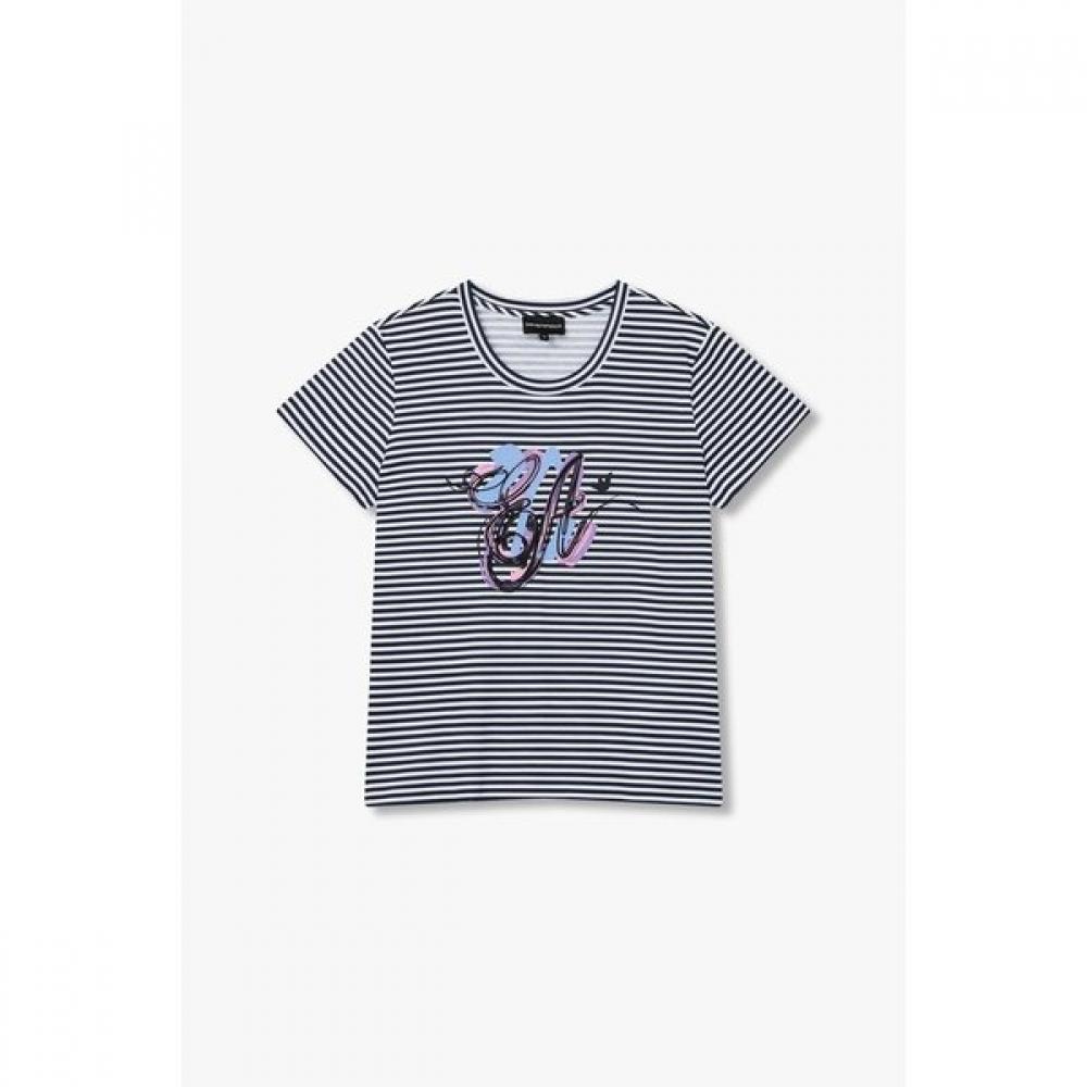 Emporio Armani Women S Embroidered Logo STripe T ShirT  A524126529 XS