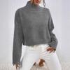 Womens Solid Color Mock Neck Knit Sweater Loose Fit Casual Long Sleeve Winter Pullover