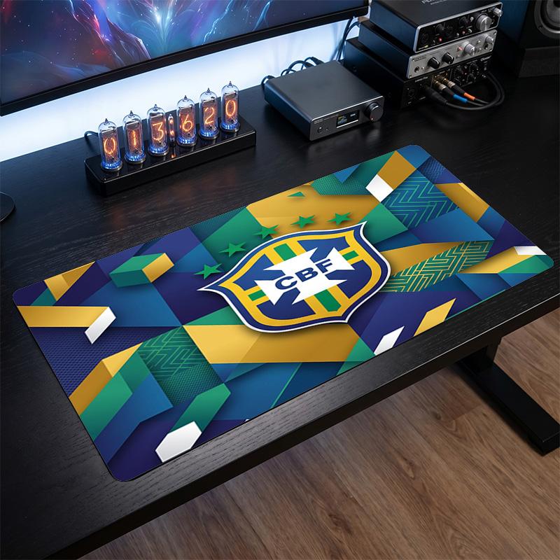 Brazil Football Crest Mouse Pad, Extended Non Slip Rubber Desk Mat for Gaming Office Laptop Fan Gift