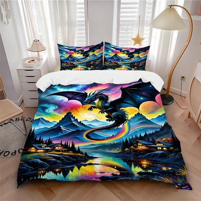 3pcs Bedding Set Dragon Fantasy Includes 1 Comforter + 2 Pillowcases, Without Pillow Inserts, Soft Comfortable, Lightweight Breathable067