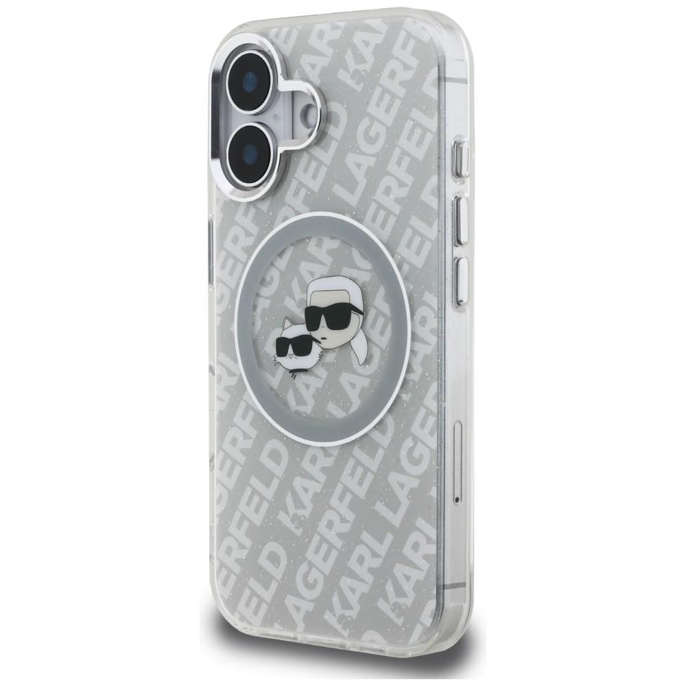 Karl Lagerfeld IML Glitter Karl & Choupette Heads Logo MagSafe Case for iPhone 16 Gray