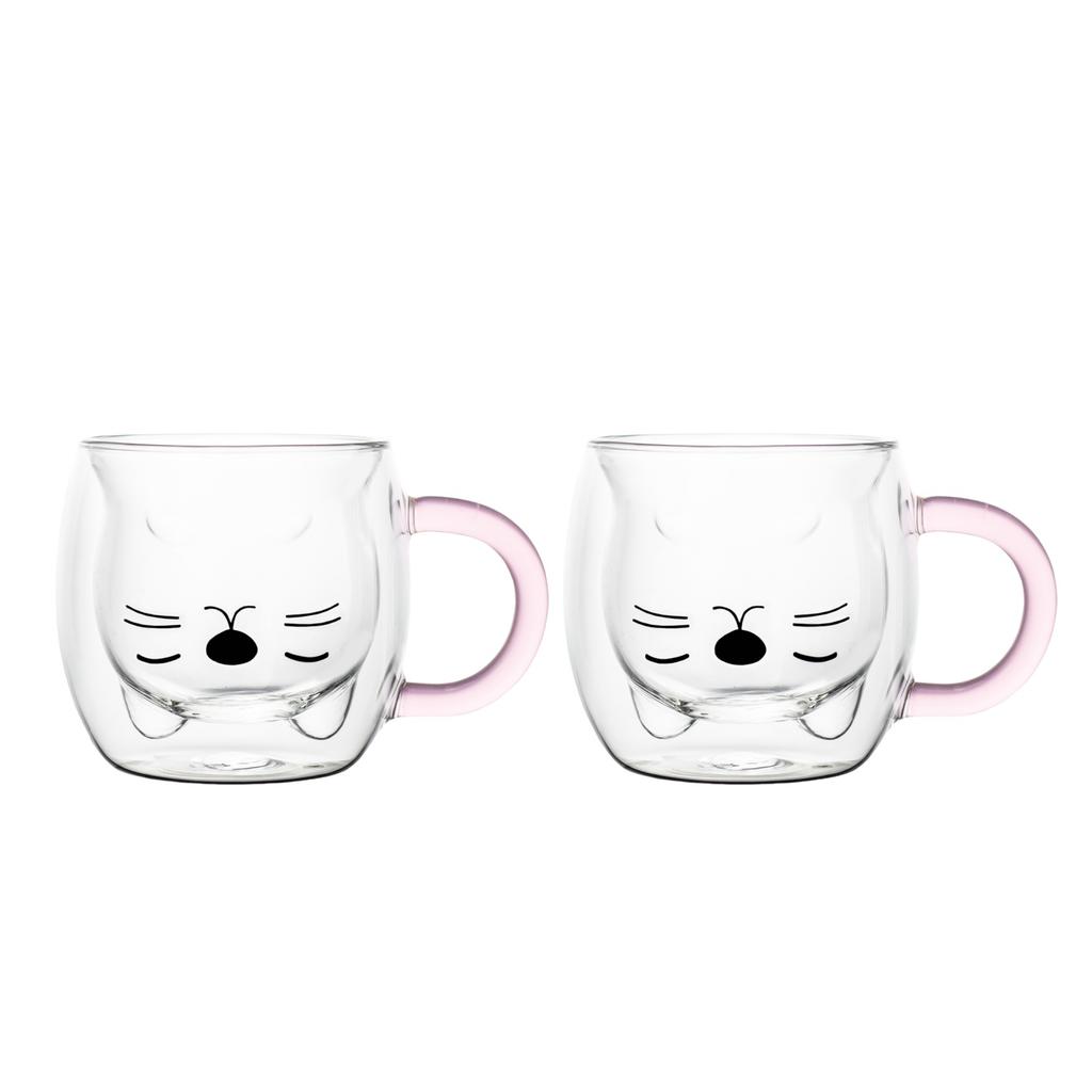 280ml Double Wall Coffee Mug Creative Pink Cat Cups Cute Glass Cup Water Milk Coffee Juice Drinks Household Cups