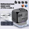 Travel Charger 2500W High Power Wide Voltage 110-250V Multi-National Socket Portable Power Adapter with 2 Type-C USB-A Ports Built-in Dual Fuses