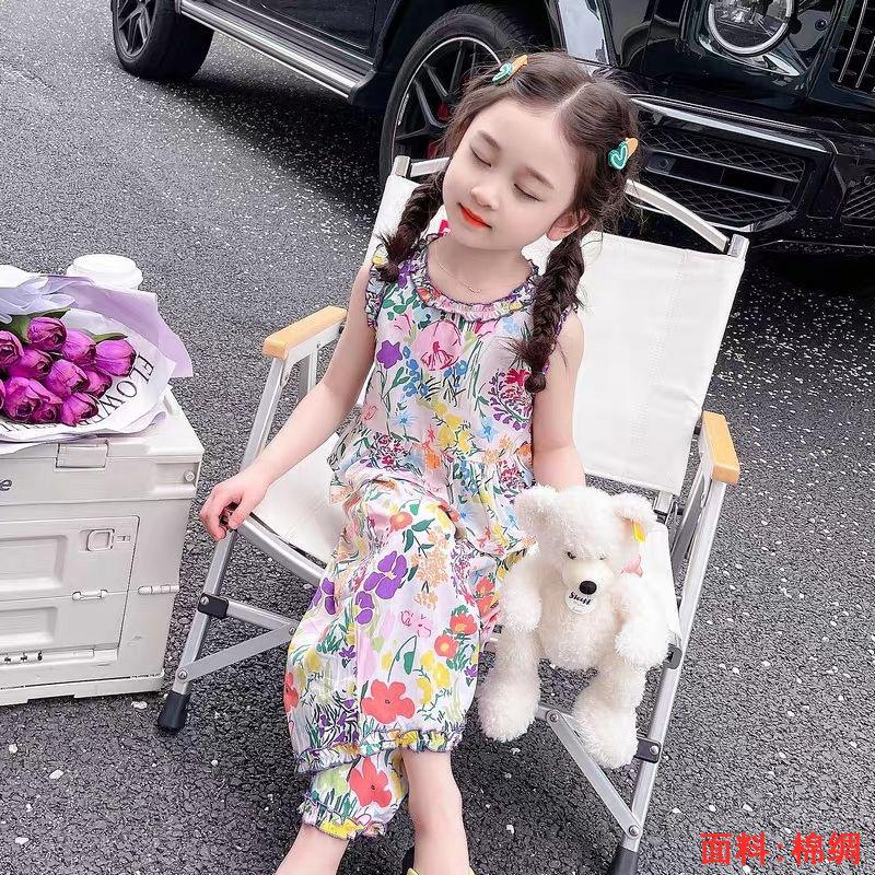 Girls Summer Floral Rayon Vest And Shorts Set Cute Baby Cotton Silk Home Wear Two Piece Outfit For Kids