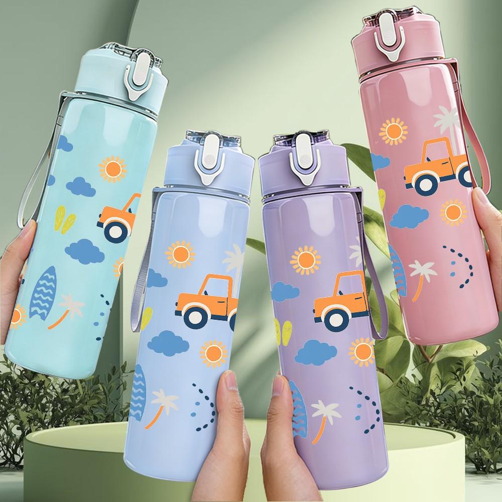 1PC Toy Car Cloud Seamless Pattern 750ml Color Plastic Sports Water Bottle Leakproof Flip Straw Lid Suitable for Sports Office Home Use