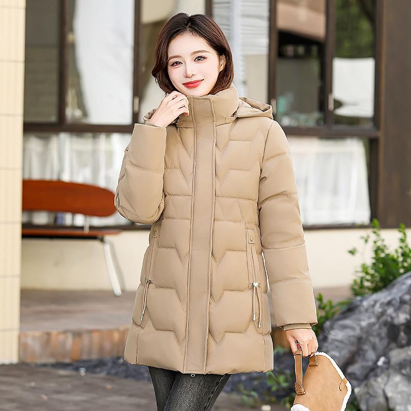 Cotton clothes women's medium and long winter new slim and thin thickened Korean version hooded jacket