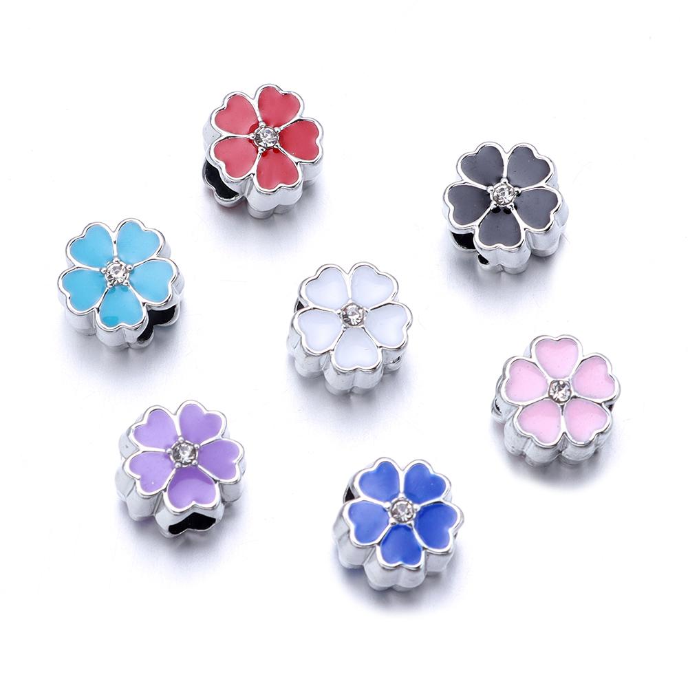 5pcs/lot Alloy Big Hole Beads Colorful Five Petal Flower Loose Bead For DIY Exquisite Bracelet Necklace Jewelry Making Wholesale