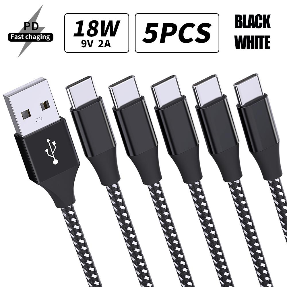 5Packs 18W USB Type C Charge Cable Charger Data Wire Cord For iPhone 16 15 Macbook Samsung S21 S20 S10 S9 S8 Huawei P40 Xiaomi 9