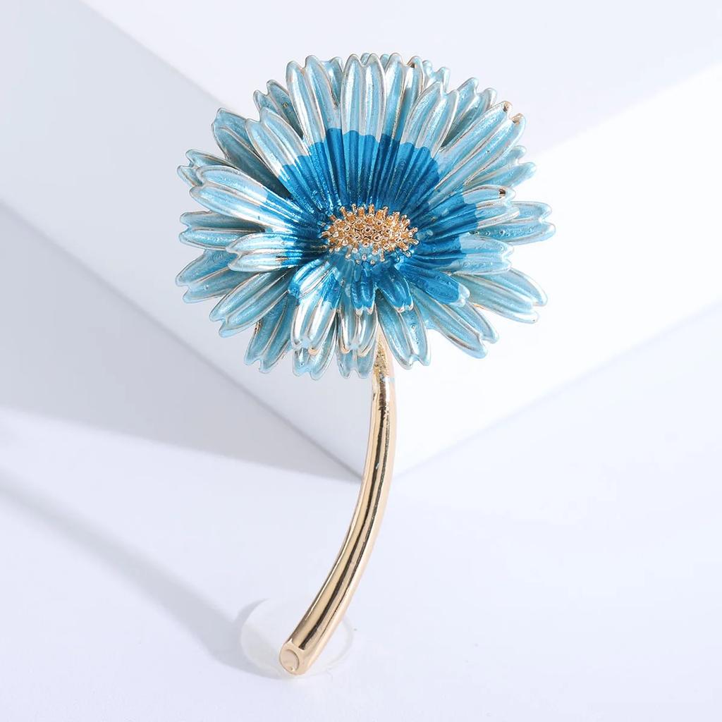 Enamel Chrysanthemum Brooches for Women Sunflower Plant Lapel Pins Event Funny Luxury Gifts New Year Friends Decoration