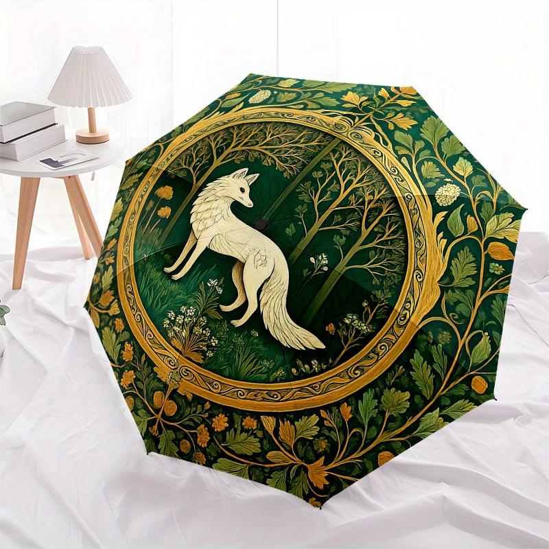 Forest Fox Elegance: Unique Decorative PlateUmbrella, Portable 3-Fold Umbrella for Men & Women,Christmas Gift ES342