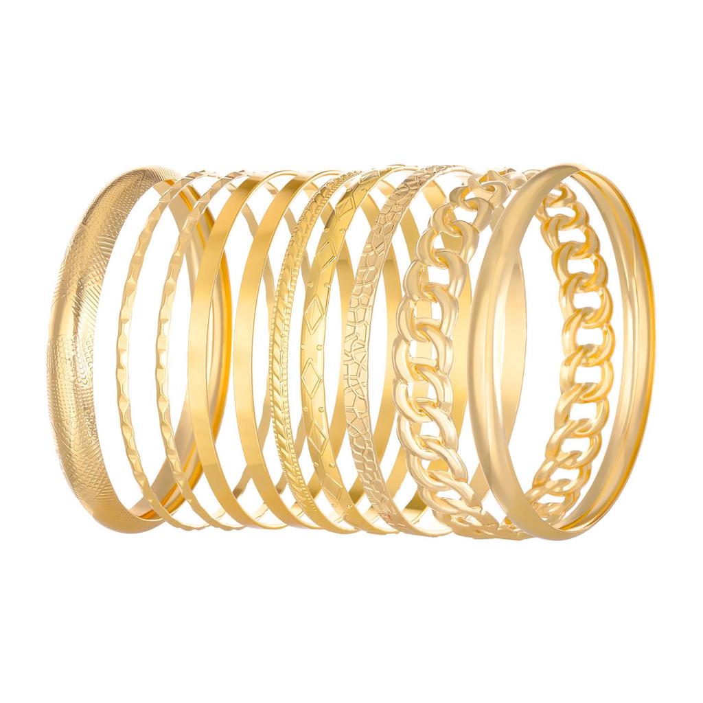 Retro široký náramek zlaté barvy: Evropsko-americký styl, Hladký nepravidelný design, 9 kusů