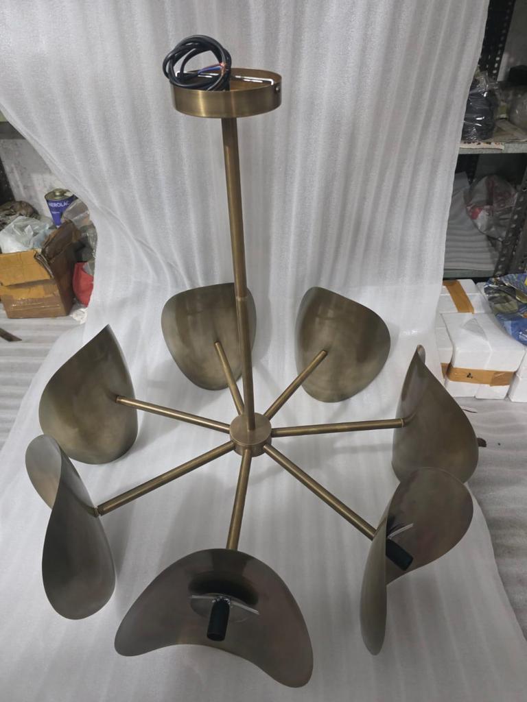 Large Mid Century Brass Chandelier – Handmade Sputnik Ceiling Light with Glass Globes