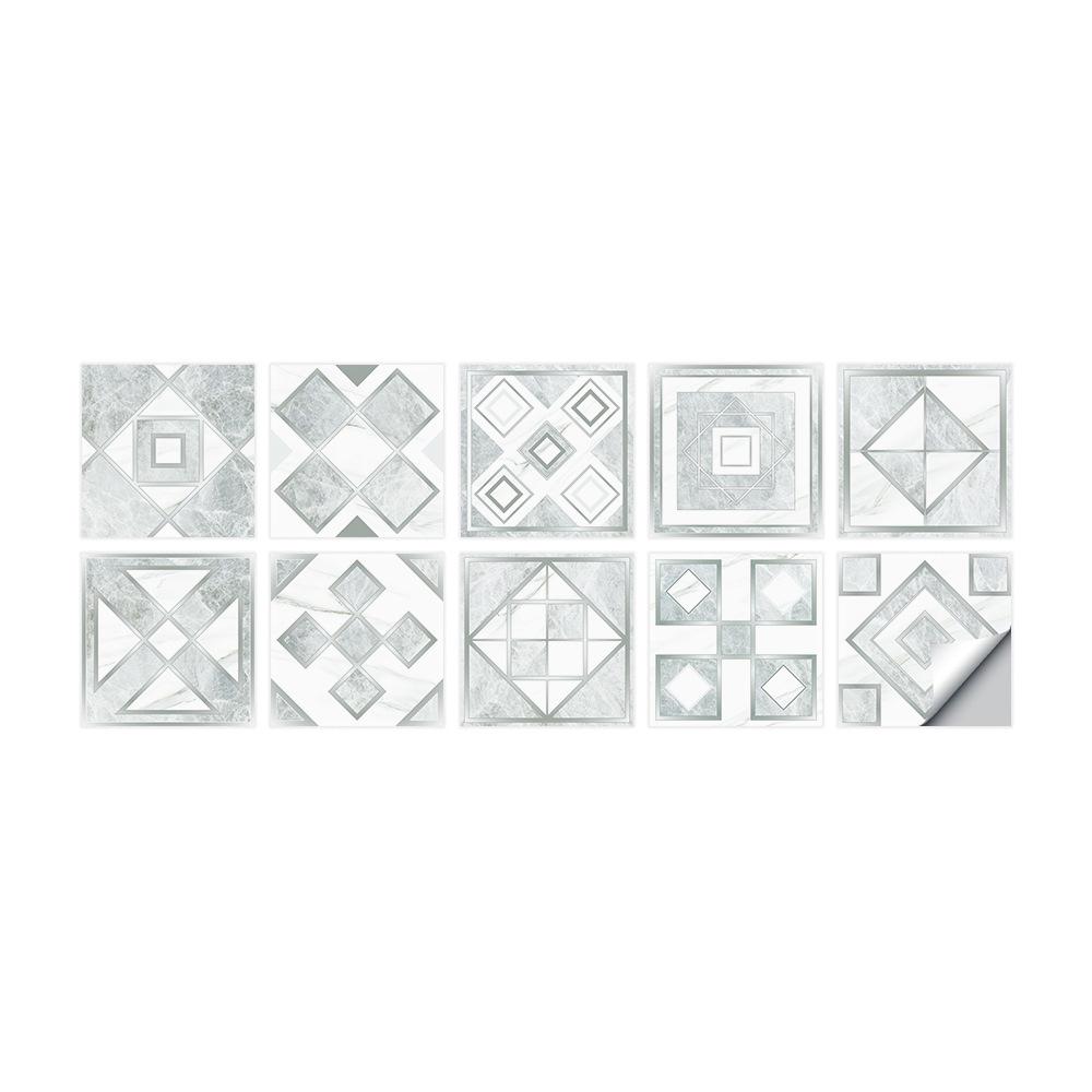 10-Pack European Style Floral Tile Wall Stickers for Living Room and Bathroom - Self-Adhesive PVC Crystal Film