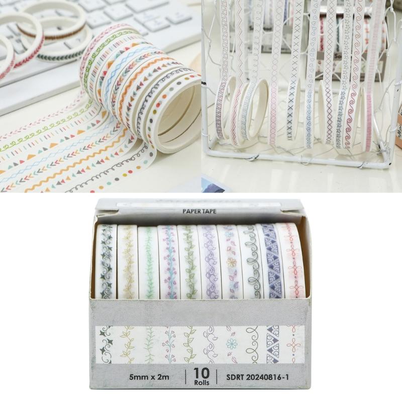 10 Rolls Vintage Decorative Tape Scrapbooking Decorative Tape 5mmX2M for Scrapbooking Journal Notebook Photo Frame