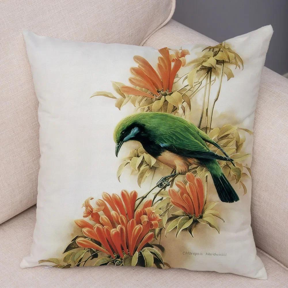 Birds And Flowers Double-sided Printed Pillow Cover Short Plush Suitable Living Rooms Bedrooms Sofas Throw Cushion Cover