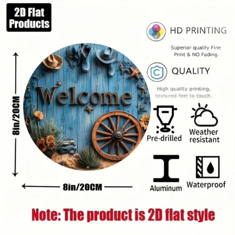 One Piece Denim Rustic Round Aluminum Metal Wall Plaque Bar Decor