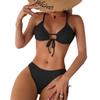 2024 European and American Lace-up Solid Color Sexy Two-piece Bikini