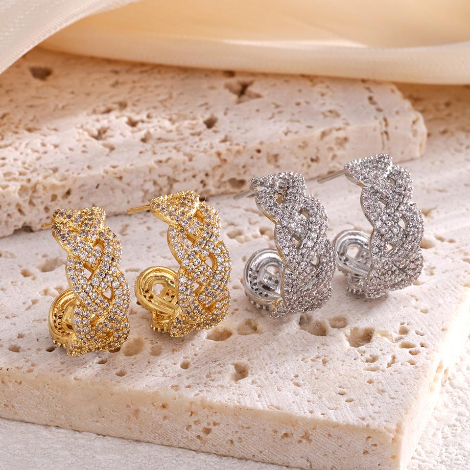 ZAKOL Buling Cubic Zirconia Link Chain Hoop Earring for Women Link Twist Geometric Fashion Ear Accessories Party Zircon