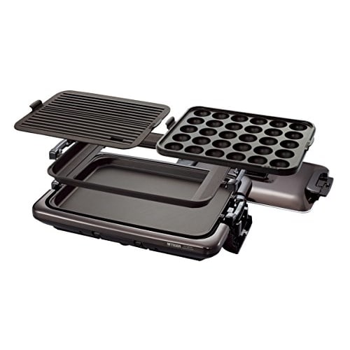 Tiger Thermos (TIGER) Hot Plate Set of 3 Flat Takoyaki Yakiniku with Lid Brown CRV-A300-T