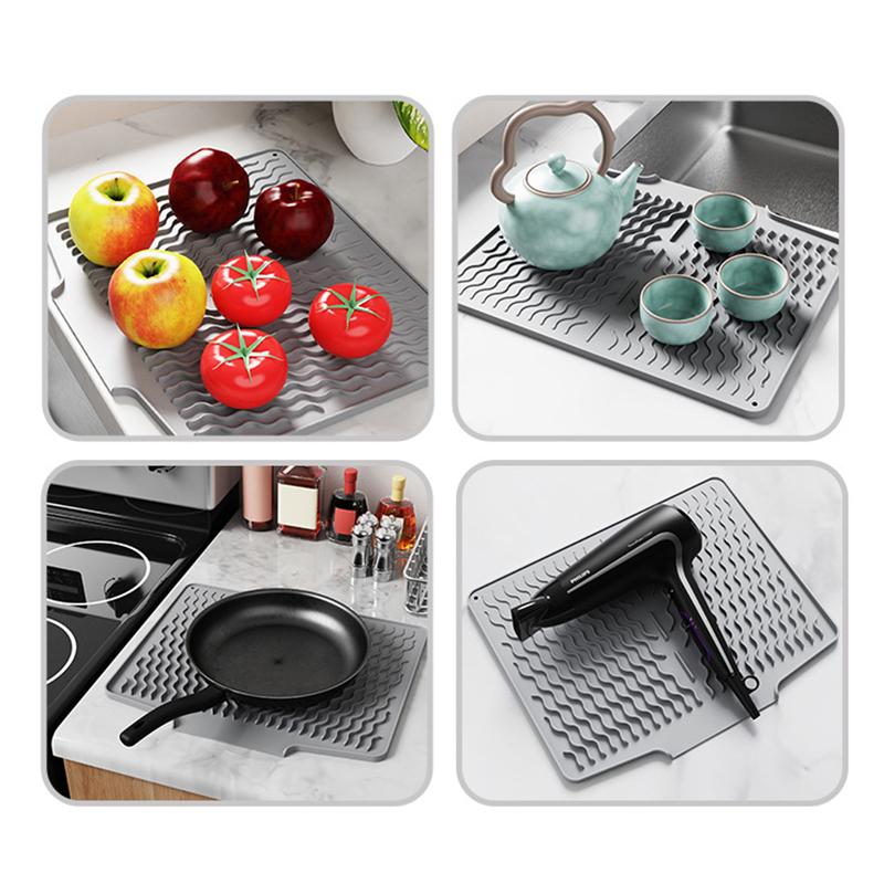 Silicone Dish Drying Mat With Drain Lip 15.6'' X 12.9'' Silicone Dish Drying Mat For Kitchen Counter, Sink Drying Mat