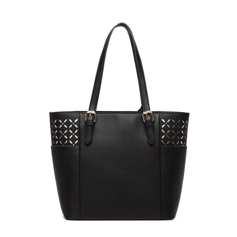 (Black) Laser Cut Out Tote Shopper Bag