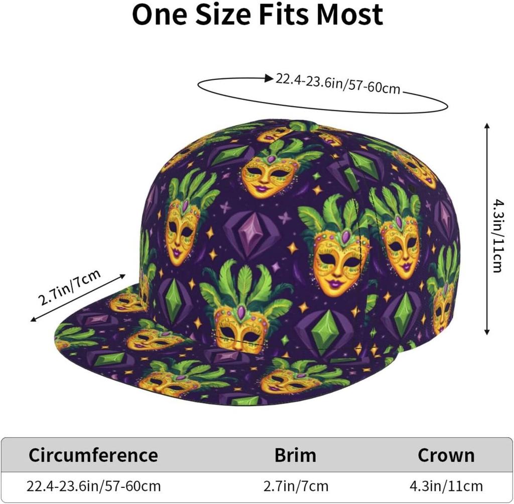 Trucker Hats for Men Women Adjustable Comfy Cartoon Masquerade Print Flat Bill Baseball Cap Golf Hat Dad Hat Snapback Black