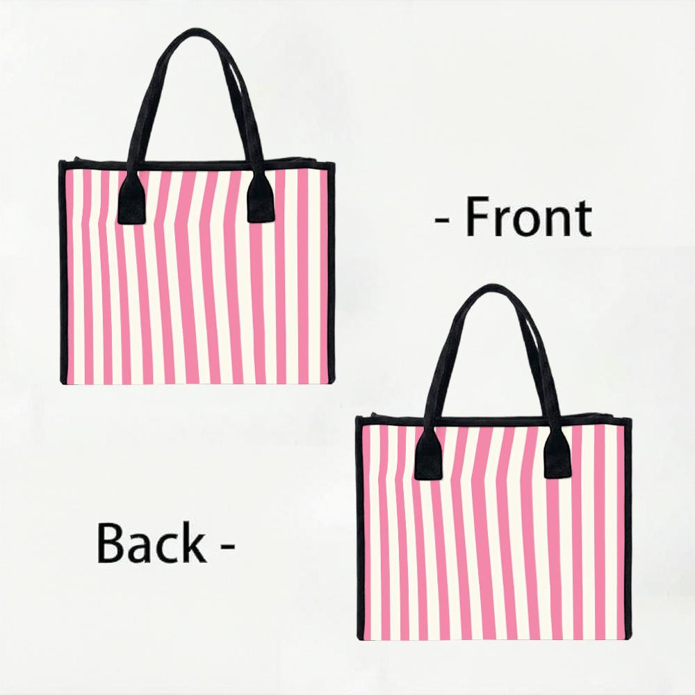 Pink Striped Tote Bag Fashion Casual Large Capacity Shopping Handbag