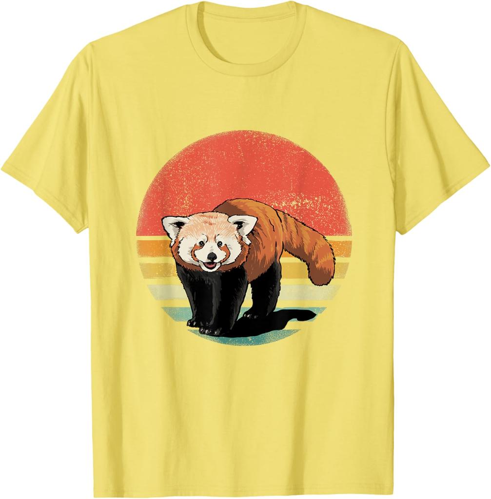 Retro Red Panda Sunset Vintage Animal Lover Graphic Tee Shirt Casual Unisex