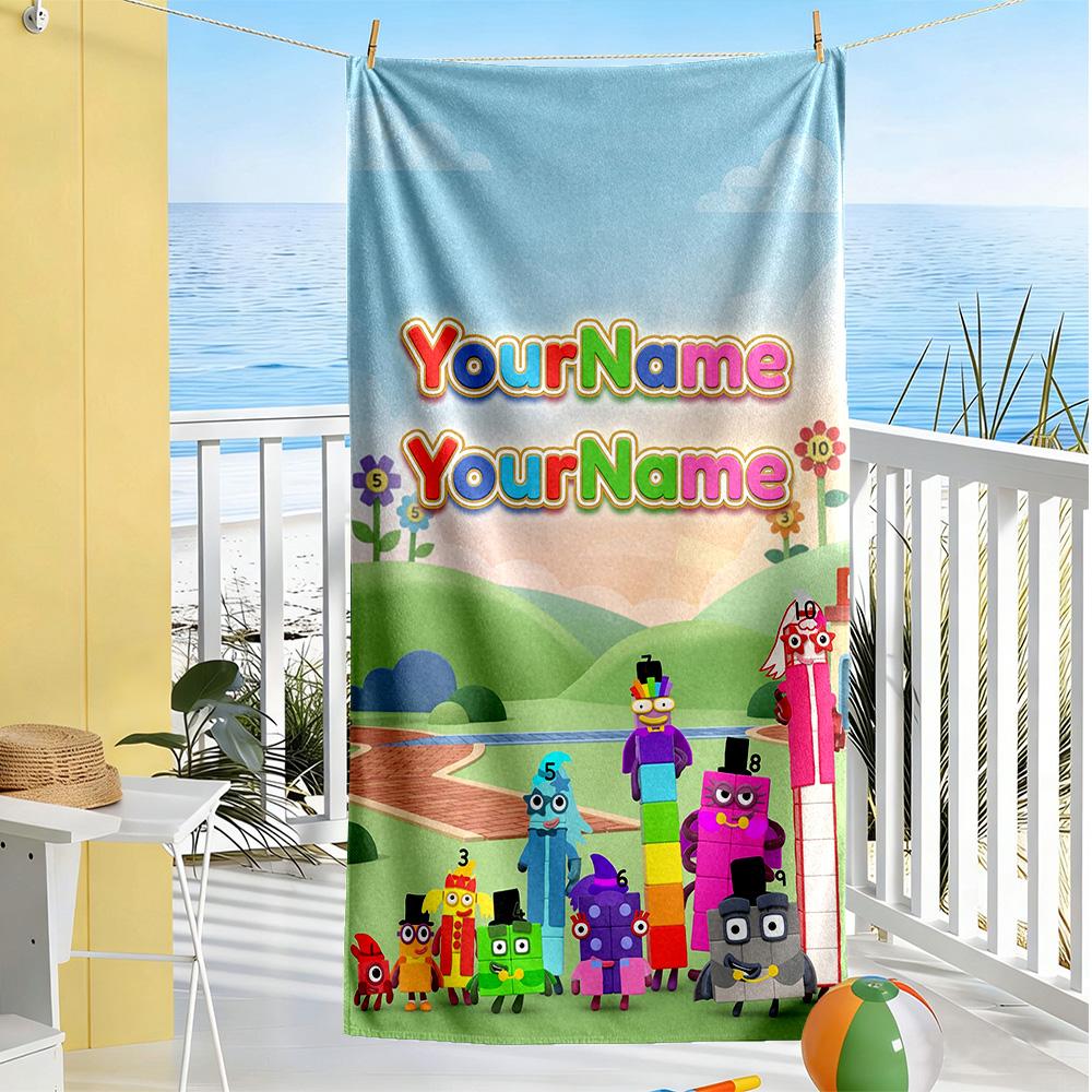 Numberblocks Customize Your Name Beach Towel Super Soft & Absorbent Suitable for Swimming Gym Camping Yoga Vacation