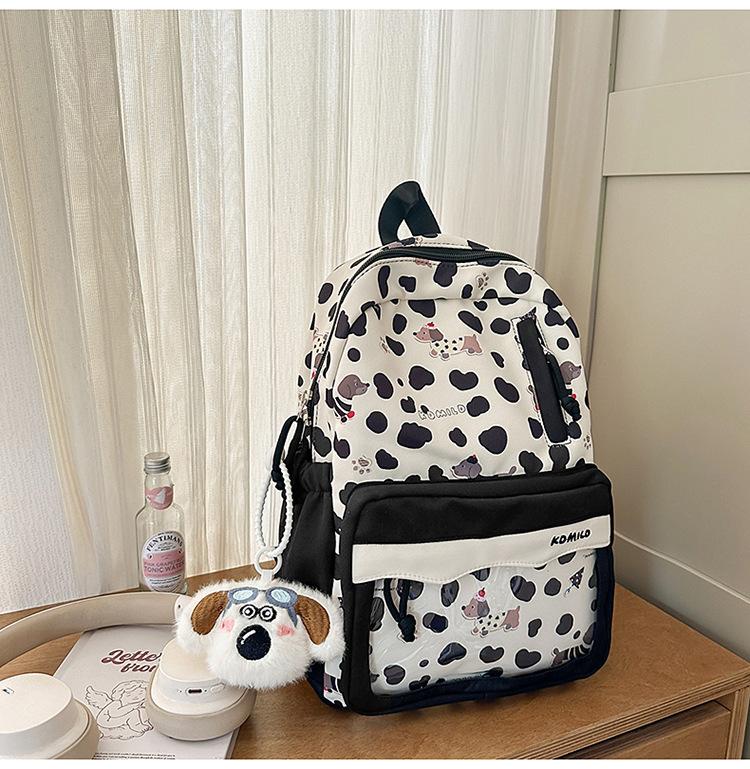 Schoolbag Lightweight Casual Backpack Cow Pattern Simple Going Out Cartoon Dog School Bag Female Student Cute Large Capacity Backpack