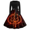 Women's Retro Halloween Print Long Sleeve Neck Casual Dress for Fall Party