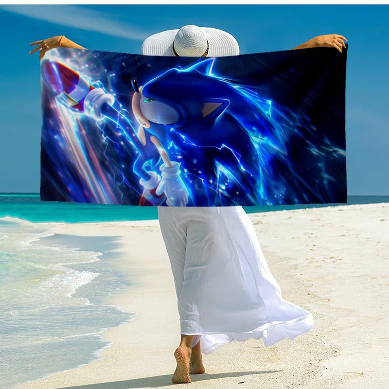Ultra-Soft Beach Towel with Sonic Theme,Ideal for Pool - Camping, Diving - Perfect Travel Essential, Vibrant Beach Towel.