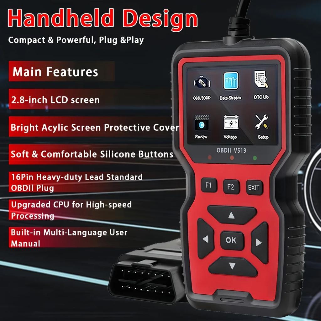 V519 Pro OBD2 Scanner: Live-Daten & Motorleuchten-Diagnose | Batterieloser Code-Leser mit DLC-Stromversorgung, CAN/KWP2000-Protokollen