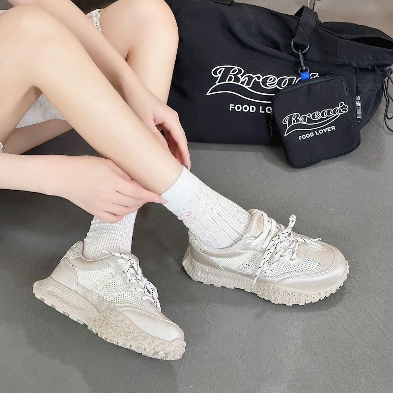 Summer mesh Forrest Gump shoes women's new leather breathable thin casual shoes lightweight platform sports dad shoes