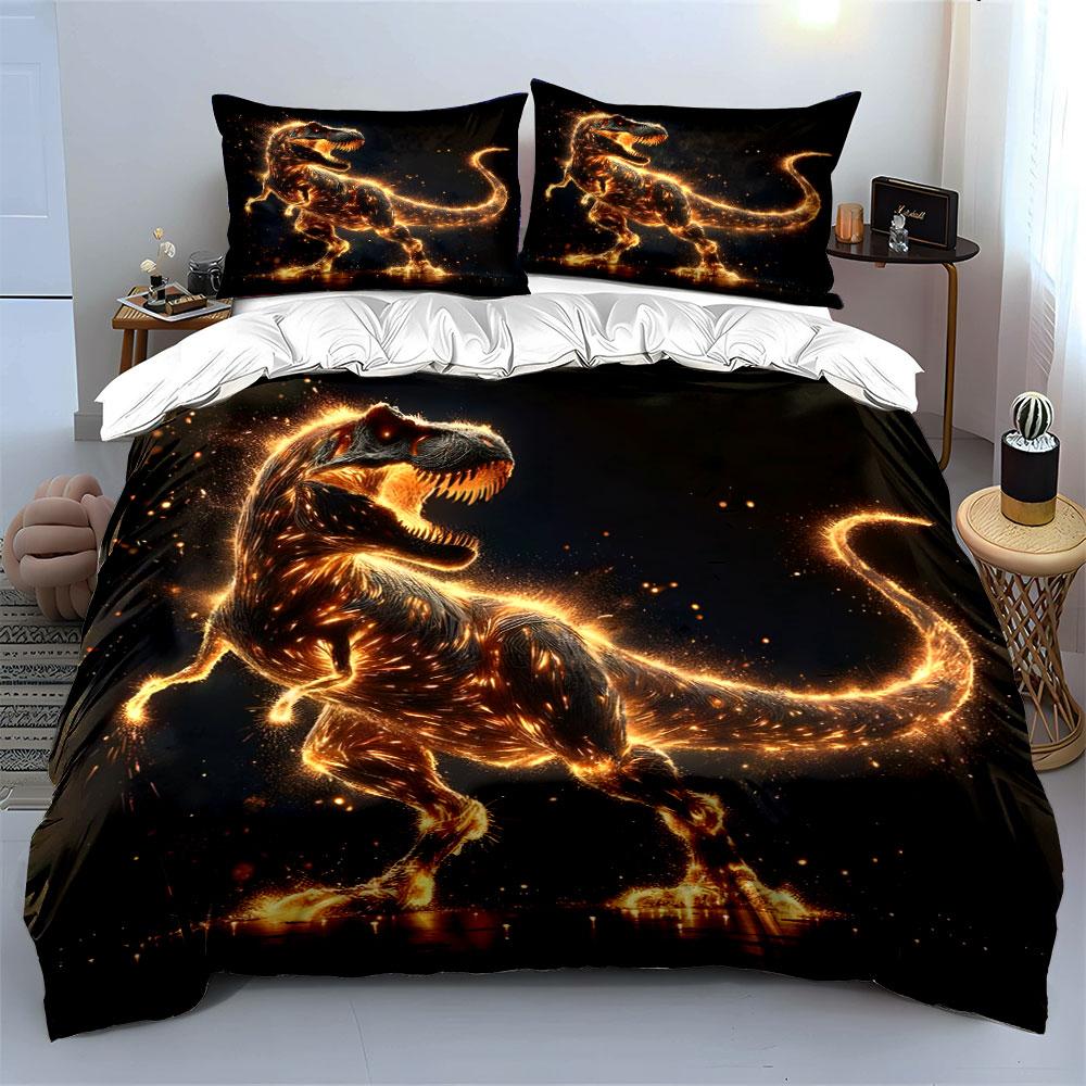 Glowing Dinosaur Artwork Set Multiple Sizes Kid'S And Adults' Bedroom Exquisite 3Pc Bedding Set, Gift