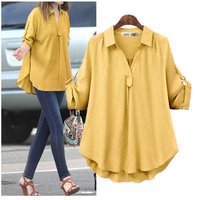Women Shirt Short Sleeve  Plus Size Loose Womens Blouses Summer Tops Yellow Femme Casual Girls Blouse Blusas Oversize Short
