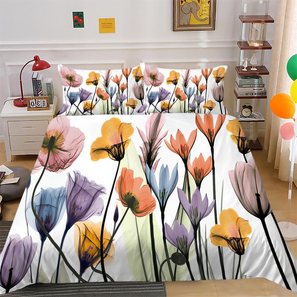 Bettbezug-Set, bunte Blumen, Kissenbezug, Bettbezug-Set, Bettdeckenbezug-Set