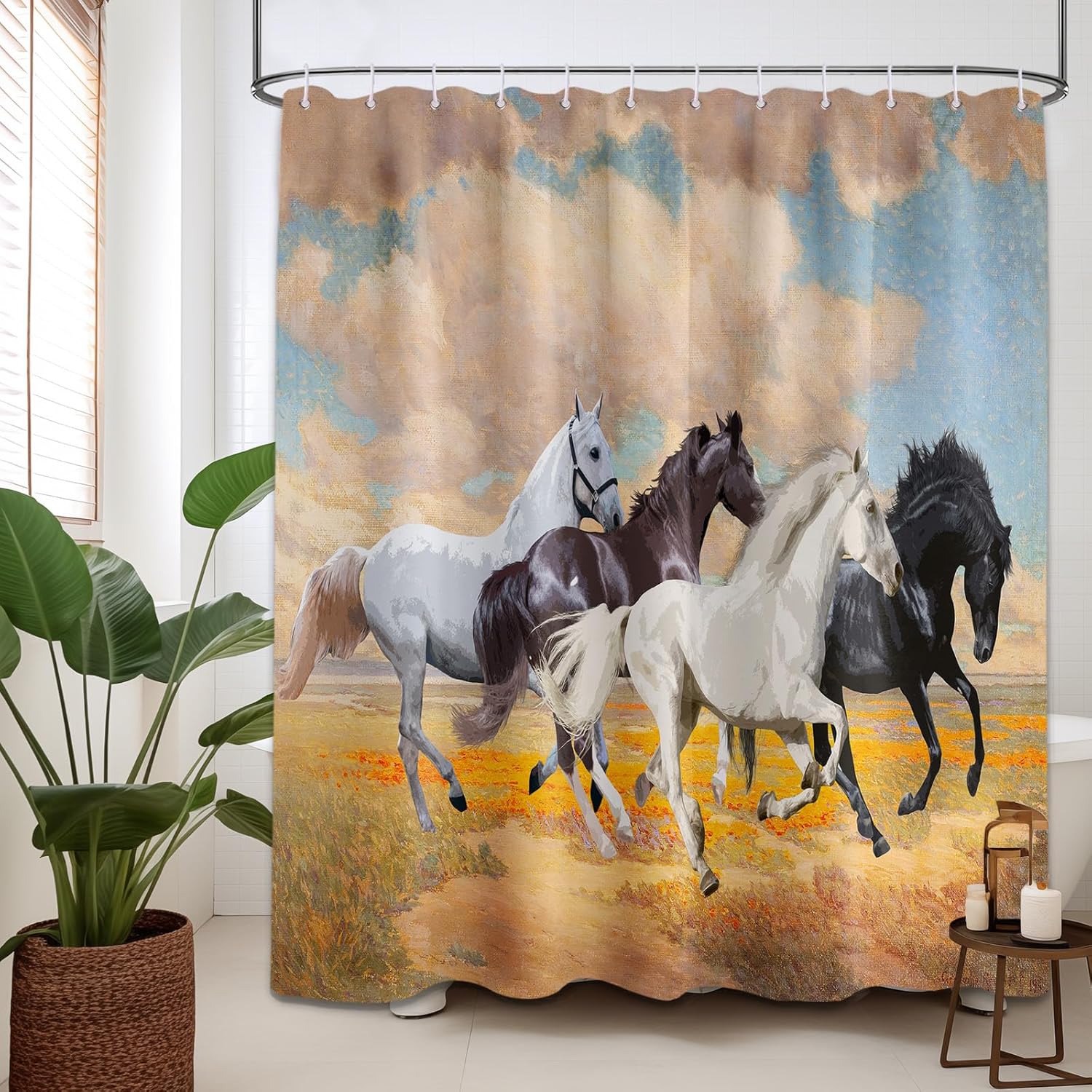 

Horse Shower Curtain Cowboy Western Bathroom Decor, Waterproof Fabric with Hooks, 72x72 Inch 90x180cm