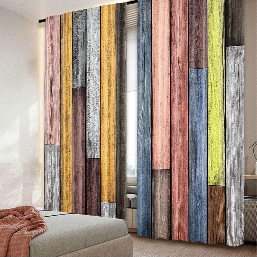 

2 шт. Красочный занавес Старая доска из твердой древесины Лодж Натуральный Сельский Графический Подходит для спальни ванной комнаты гостиной столовой 29x65in(75x166cm)