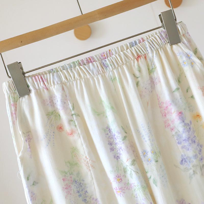 Damen Pyjama-Set aus reiner Baumwolle - Süßer chinesischer Stil, Langarm & Hose, mit Seitentaschen, Lockerer Schnitt für Frühling, Sommer und Herbst.