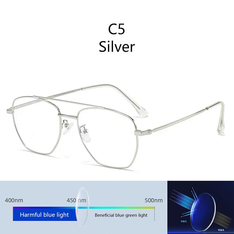 Stainless Steelanti Blue Light Lens Plain Glasses New Flat Light Mirror Double Beam Literature Mirror Frame High Quality