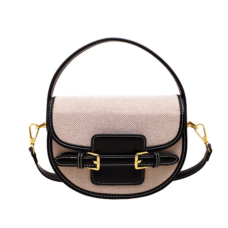 Contrasting color saddle bag women's 2026 summer new fashion popular portable small square bag shoulder messenger bag
