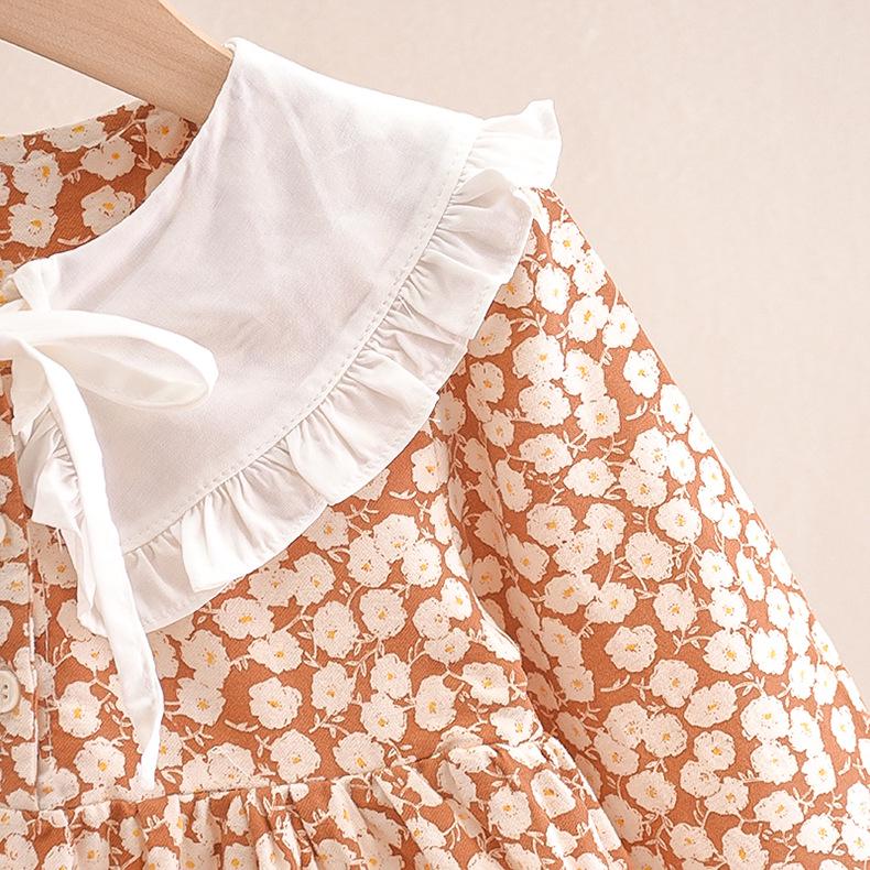 2025 Girls' Floral Princess Long Dress with Peter Pan Collar – Trendy Spring/Autumn Fashion